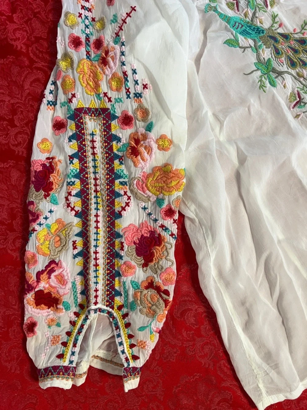 Johnny Was White Embroidered Peasant Blouse Peacock Floral XXL - Picture 2 of 9